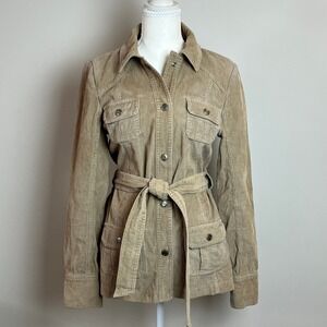 Old Navy Womens Tan Corduroy Belted Field Jacket Khaki Utility Pocket Coat Small